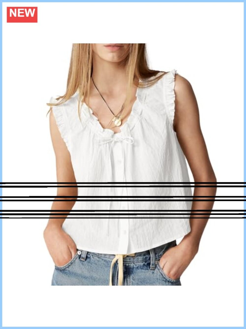 Women's Sleeveless Button Down Tank Top Ruffle Tie Blouse Casual Summer